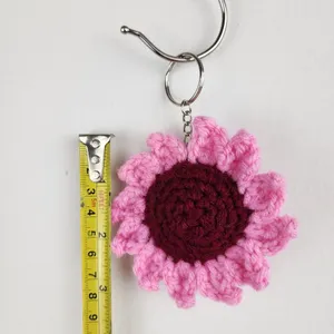 New Crochet Stuffed Keychain Burgundy Pink Flower Handmade Handcrafted thumbnail 4