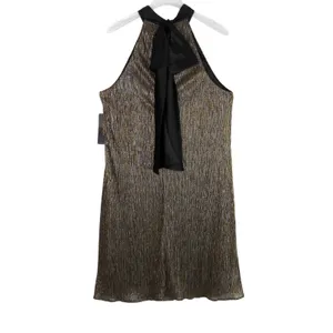 Laundry by Shelli Segal Metallic Gold Sleeveless Dress with Bow Neck Size 8 NWT thumbnail 7