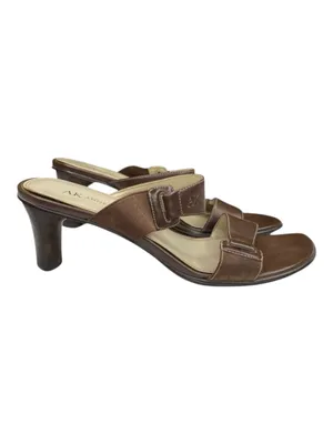 Vintage: Anne Klein 𖧷 Chunky Wood Heel Mules Sandals 𖧷 Brown Leather 𖧷 7.5M thumbnail 11