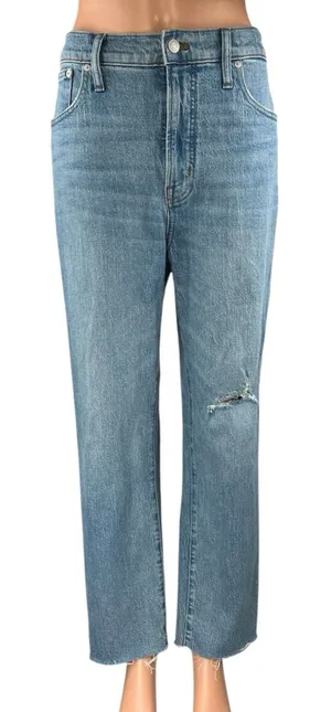 Madewell The Perfect Vintage Blue High Rise Distressed Straight Denim Jeans 32 thumbnail 1