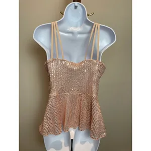 Grace Karin Pink Sequin Strappy Sweetheart Ruffle Hem Top NWT Size M thumbnail 6