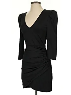 Alice Olivia Black Asymmetrical Mini Dress Plunge Neckline Long Sleeve Size 2 thumbnail 2