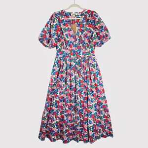 NEW Boden Midi Dress Pink Lillian Cotton Floral V Neck Puff Sleeve Boho US 10 thumbnail 3