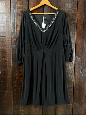 NY Collection Black V-Neck Jersey Dress with Chain Trim NWT 1X thumbnail 6