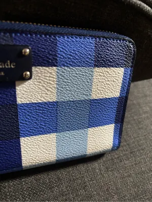 KATE SPADE - 'ANITA' Blue & White Plaid Check Continental Long Full Zip Wallet thumbnail 4