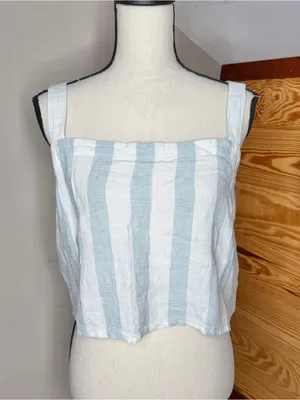 Madewell Linen Blend Abbie Crop Top in Stripe Glassware Blue White 2X NWOT NF238 thumbnail 2