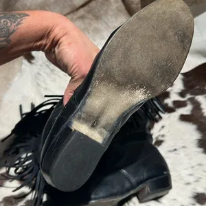 Vintage Black Real Leather Fringe Cowboy Boots Festival Rave Burning‎ Man A21 thumbnail 11