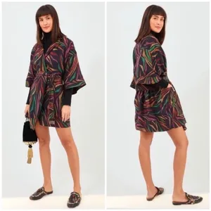 Farm Rio Shinny Zebra Mini Belted Wrap Dress Multi Color Size‎ Large thumbnail 2