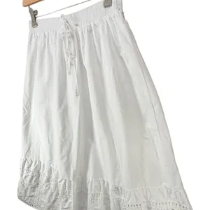 Moon River Eyelet Midi Skirt M White Cotton Floral Embroidery Feminine Boho Chic thumbnail 3
