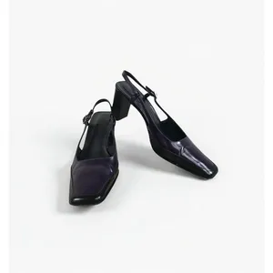 COACH VTG Italian Leather Slingback Pump Heels Sz 8 B Black/Plum Party Rare Y2K thumbnail 8