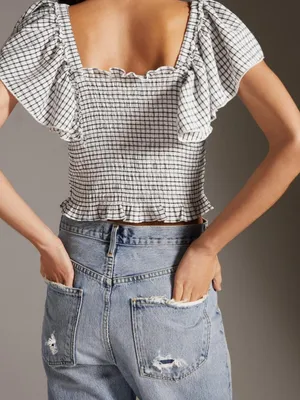 Maeve Anthropologie Gingham Smocked Top Summer Coastal Vacation Resortwear thumbnail 4