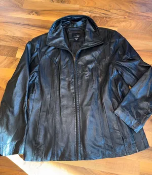 East 5th Leather Jacket Women XL Black‎ Zip Up Coat classic goth vintage thumbnail 1