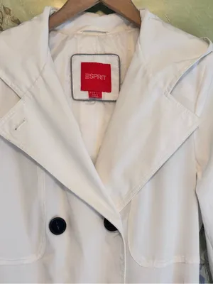 ESPRIT Hooded Double Breasted Trench Coat with Belt M 20” p2p White EUC thumbnail 3