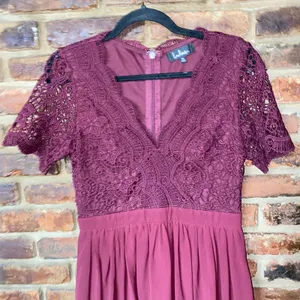 Lulus Burgundy Angel In Disguise Lace Skater Mini Dress Women's Size Medium thumbnail 3