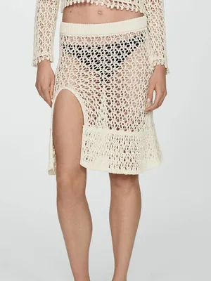 Mango MNG - NWT Ivory off white cream knit Crochet Cover-Up Skirt Swim thumbnail 7