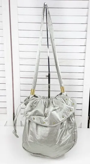 Lily Y2K Satin Studded Drawstring Hobo Pouch Bag‎ Sage Green Silver Gold thumbnail 1