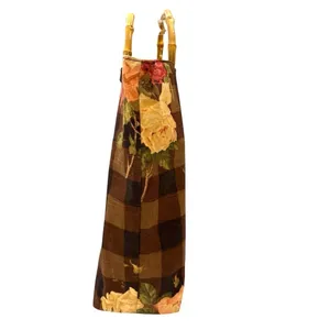 Cynthia Hart Los Angeles Floral Plaid Tote Bag Purse Bamboo Handles Gold Brown thumbnail 4
