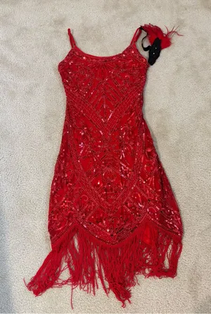 Red Beaded Flapper Costume thumbnail 1