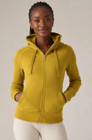 Athleta Triumph Hoodie Mustard Yellow Full Zip Sweatshirt XS TP Thumbholes thumbnail 1