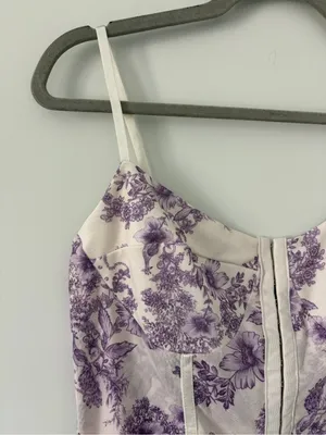 Free People Intimately Night Rhythm Sleeveless Corset Bodysuit Purple Ivory XL thumbnail 3