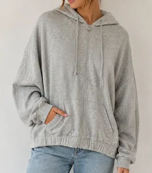 PacSun Zip Up Hoodie Womens S Grey Oversized Ribbed Knit Long Sleeve Relaxed thumbnail 1