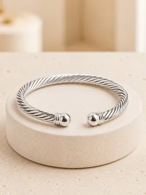 Silver Cable Twist Cuff Bracelet Open Bangle Polished NWT thumbnail 2