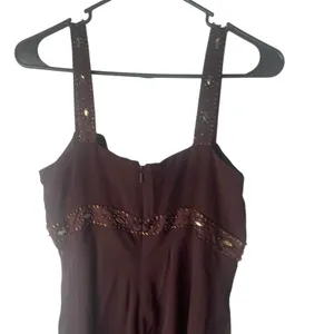 Jones New York Dress Y2k Size 10 Brown Chiffon 100%‎ Silk Beaded Midi Dress thumbnail 7