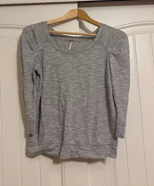 Free People Puff Sleeve Shirt Small Light Gray Long Sleeve Cotton Blend Neutral thumbnail 1