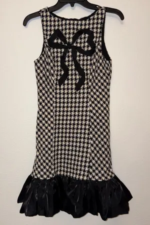 NWT En Saison Houndstooth Tweed Bow Mini Dress Black White Size S thumbnail 1