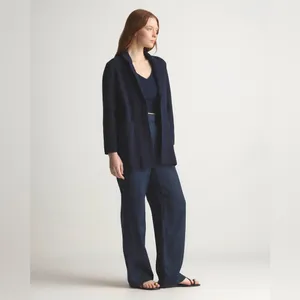 Quince‎ Women's Navy Organic Cotton Knit Blazer Size Small EUC thumbnail 2