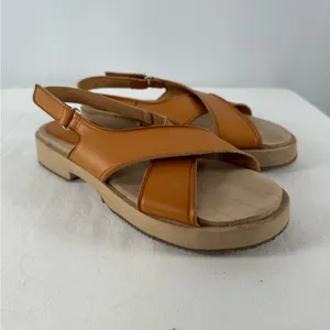 Zara Leather‎ Criss Cross Strap Sandal in Brown Size 6 or 36 thumbnail 3
