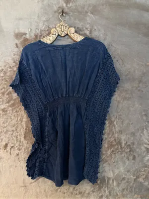 Seaspice Women’s Crochet-Trim V-Neck Swim Coverup Navy Size M thumbnail 2