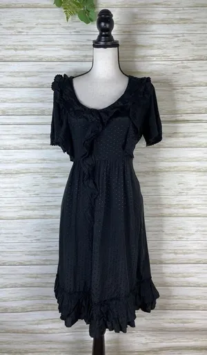 Next Black Viscose Swiss Dotted Ruffle Witchy Dress thumbnail 1