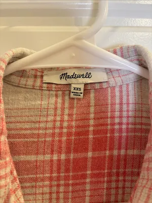 Madewell Plaid Flannel Button Down Shirt Pink Cream Cotton XXS thumbnail 2