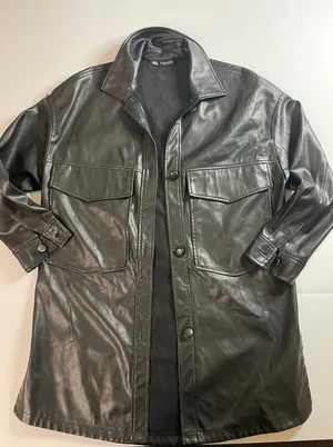 ZARA long Black Leather Jacket S thumbnail 1