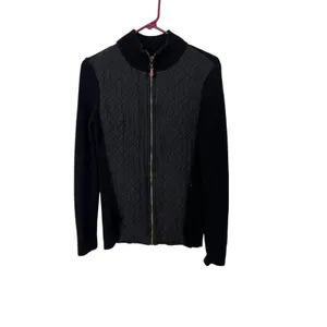 J. McLaughlin Full Zip Quilted Jacket Pockets Women's XS Black Silk Ribbed thumbnail 2