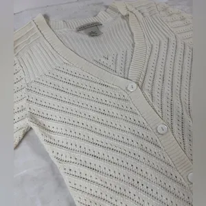 Requirements‎ vtg y2k Ivory Knit Button-Up Cardigan short sleeve womens small thumbnail 9
