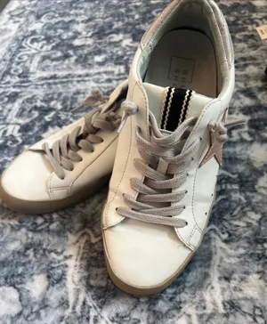 ShuShop White Sneakers with Taupe Accents and Star Detail thumbnail 1
