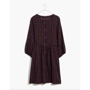 Madewell Plaid Flannel Shirt Dress Raglan Button Front Casual Oversized US 0 NWT thumbnail 4