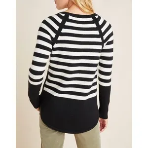 ANTHROPOLOGIE Rebekah Sweater Black White Stripe Tunic Pullover Knitwear Medium thumbnail 7