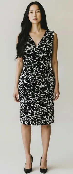 Antonio Melani Empire Waist Sheath Dress Size 2 Black White Print thumbnail 1