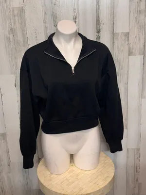 Charlotte Russe Quarter Zip Cropped Fleece Sweatshirt Pullover Womens Small Blac thumbnail 1