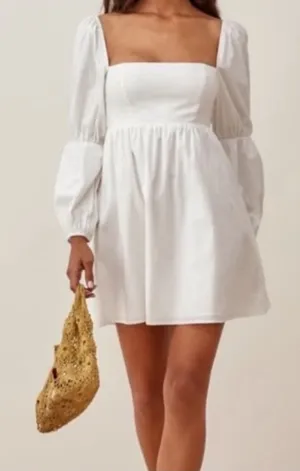 Reformation White Organic Cotton Square-Neck Puff Sleeve Dress thumbnail 1