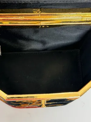 Floral Velvet Hard Case Box Purse Crossbody Evening Bag Gold Frame Mirror thumbnail 10