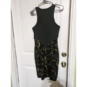 Cache Dress Women Black Gold Sequin Sleeveless Knee Length Cocktail Size 4 thumbnail 3