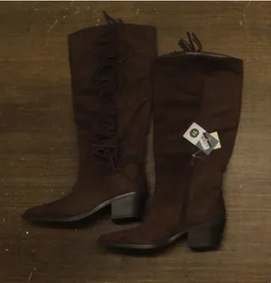 Universal Thread Patsy Tall Fringe Western Boots Cowgirl Chocolate Brown 11M thumbnail 1