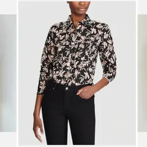 Lauren Ralph Lauren Courtenay black with pink floral design top size small thumbnail 2