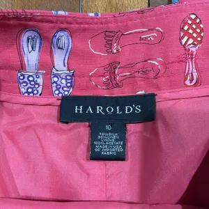 Harolds Pink Silk/Linen Blend Cropped Flip Flop Print Pants 32x27" Size 10 thumbnail 5