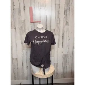 Sweet Soul “Choose Happiness” Graphic Tee Gray Tie-Front Shirt Size Large thumbnail 2