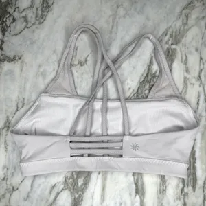 ATHLETA Womens Strappy Back Sports Bra with Mesh Detail Light Grey Size XS thumbnail 3